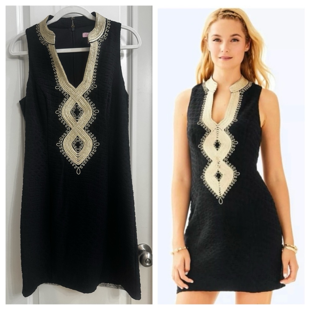 Black Dress with Gold Embroidery